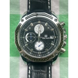 MEGIR Chronograph Quartz Watch for Men Fashion Sports Leather Strap